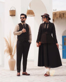 کت و دامن و کروات فرانسه برندیگانه نوکار با رنگ قهوه ای سوخته و جنس فاستونی درجه یک